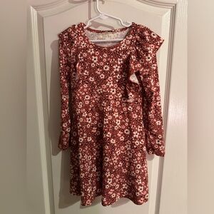 btween Rust Pink Floral Ruffle Long-Sleeve Dress